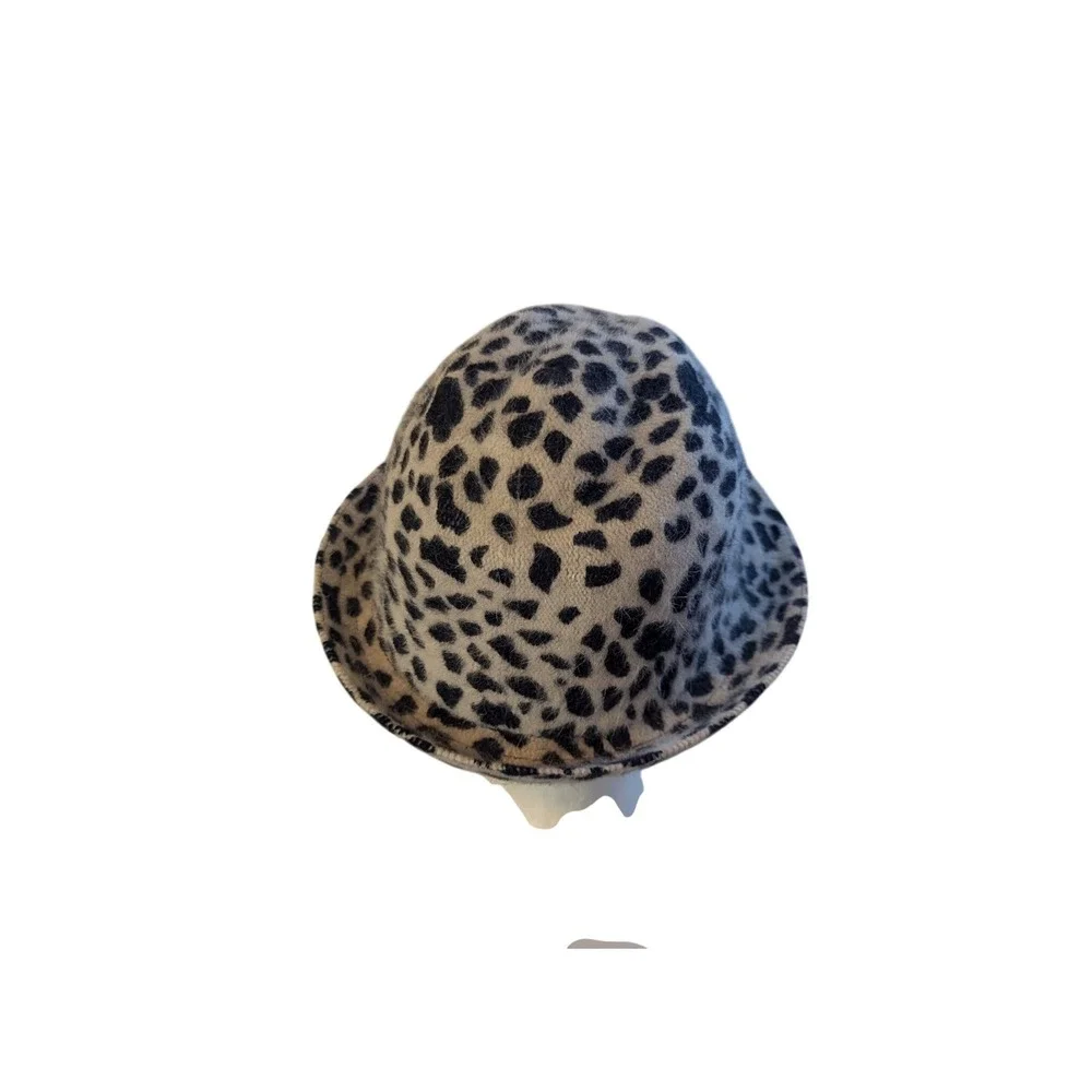 Leopard Print Fuzzy Fedora Hat Y2K Rabbit Hair Wool Blend Mob Wife Funky Party‎